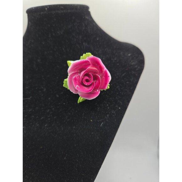 Rare Condition Bone China Rose Brooch Pin and Earrings Made in England Antique - Picture 4 of 10